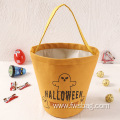 Reusable Collapsible Canvas Cotton Fabric Ghost Printing Halloween Favors Candy Holder Halloween Goody Bags with Handle